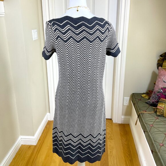 Tory Burch Sweater Dress Merino Wool Knit Short Sleeve Gray (S) - Picture 3 of 6